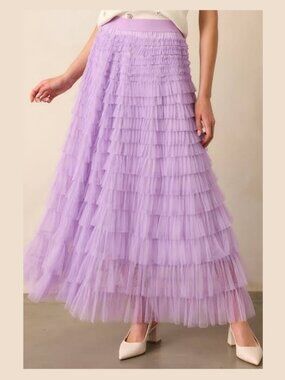Purple Tiered Ruffle Tulle Tea Length/Maxi Skirt Sz 2XL